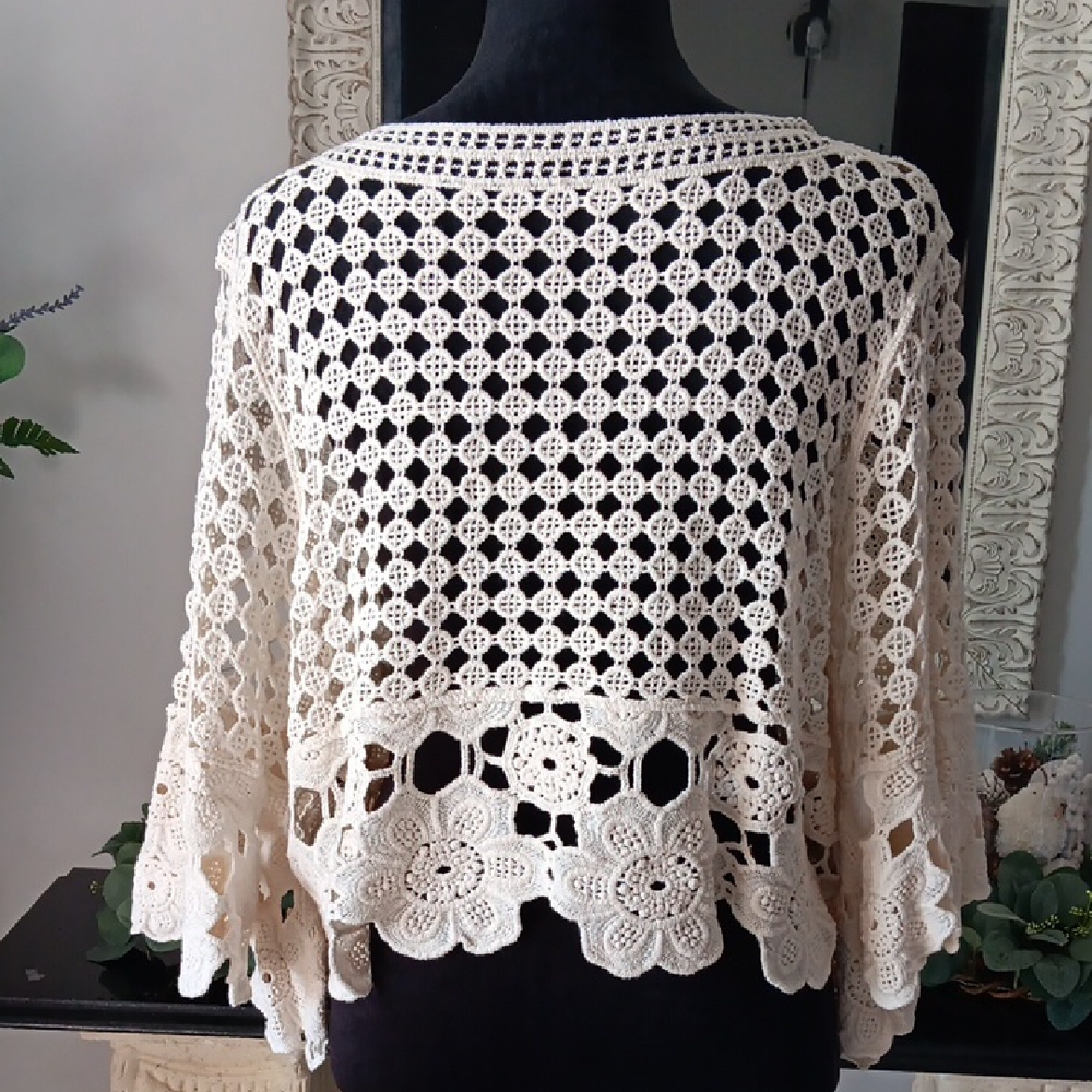 Cream Crochet Cover Up Laced Tie Top - Picture 5 of 7